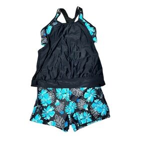 Yonique XXL Tankini Set Skirted Bottom Tropical Floral Modest Swim Resort